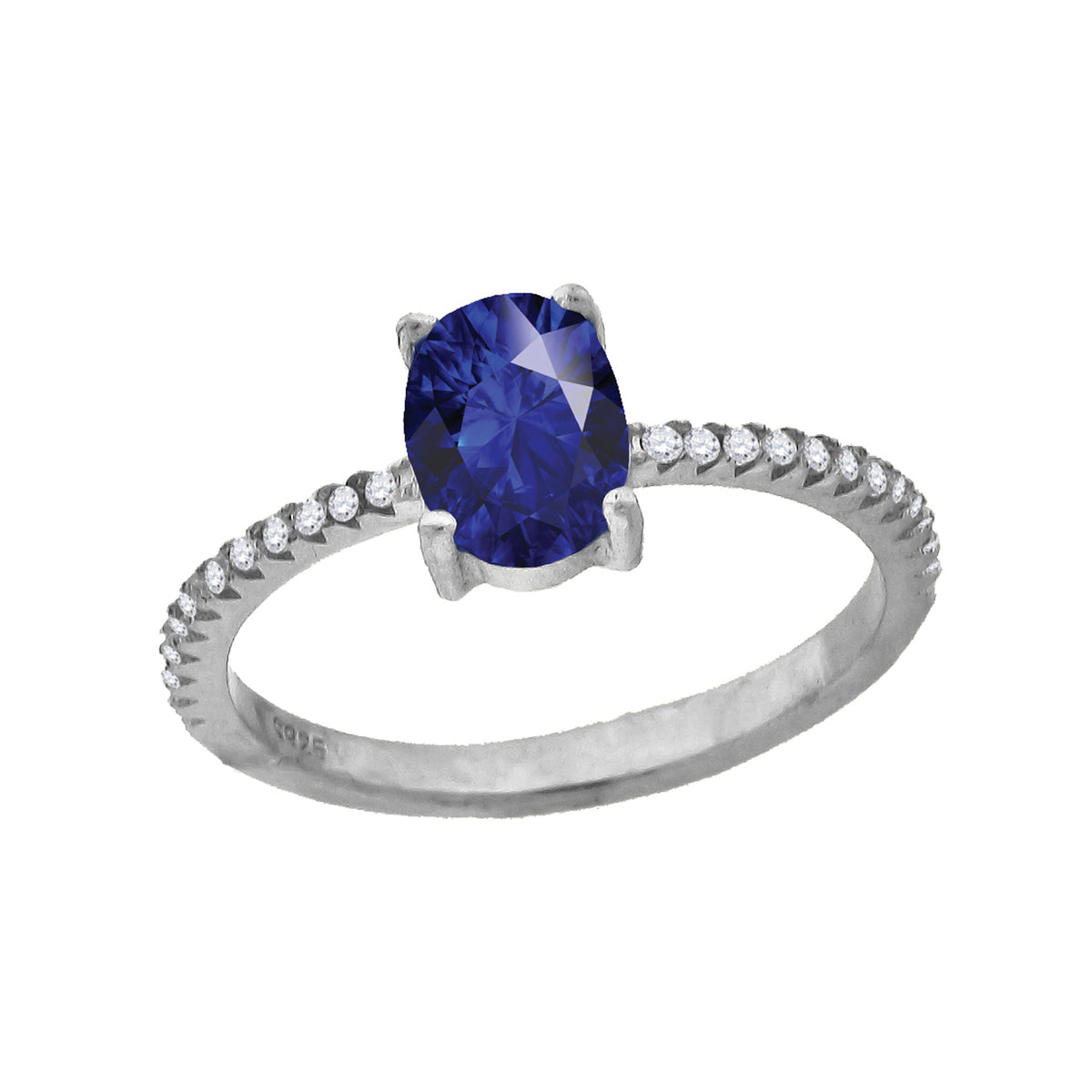 925 Sterling Silver Womens White Royal Blue Oval Cubic Zirconia Ring