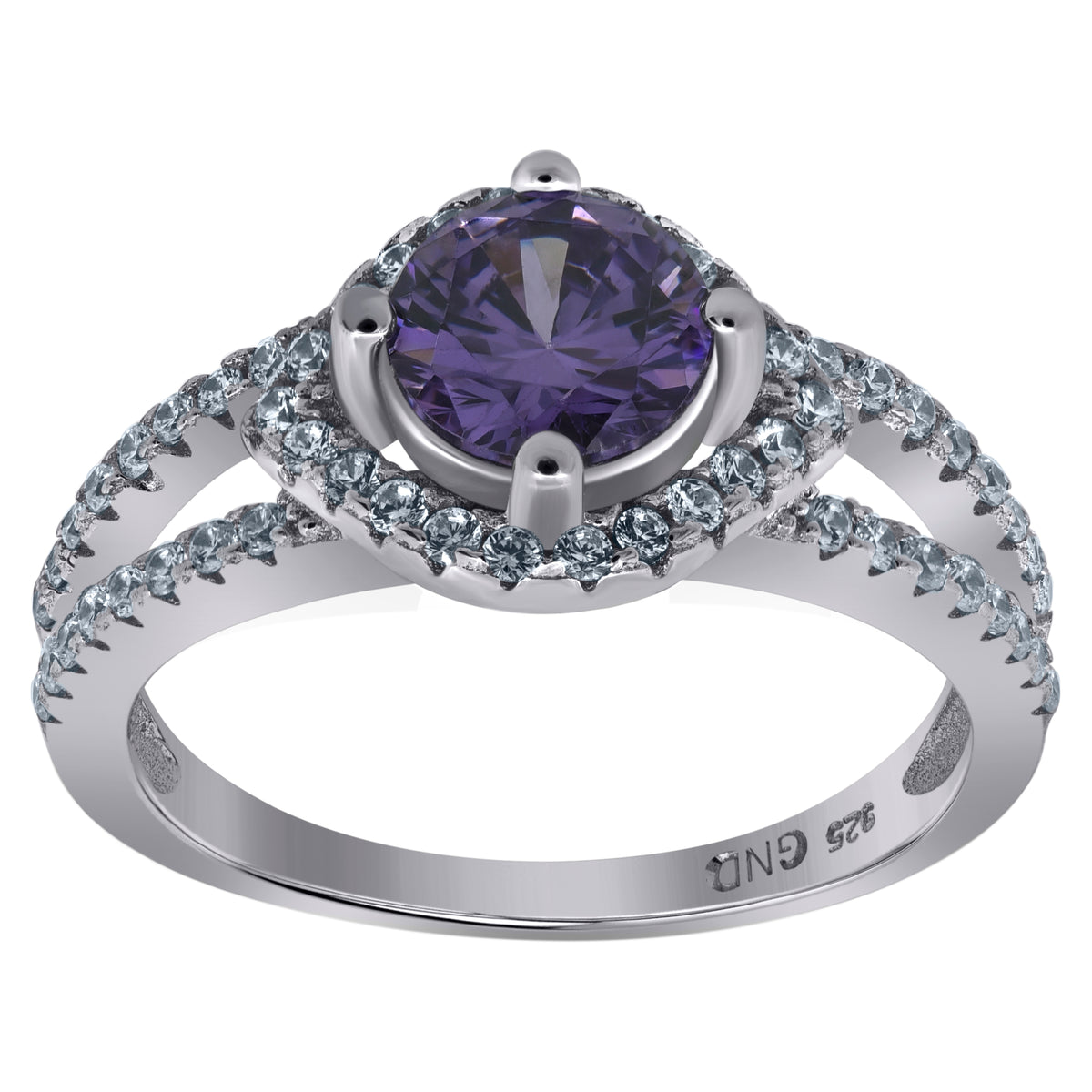 925 Sterling Silver Womens White Purple Cubic Zirconia Ring