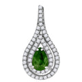 925 Sterling Silver Womens Green White Cubic-Zirconia Tear Drop Charm Pendant