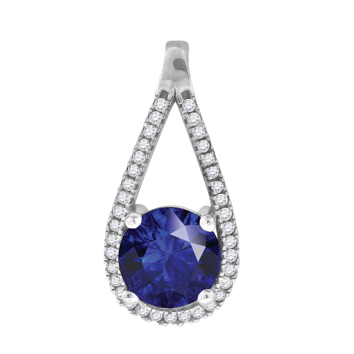 925 Sterling Silver Womens Blue White Cubic-Zirconia Tear Drop Charm Pendant