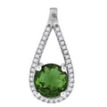 925 Sterling Silver Womens Green White Cubic-Zirconia Tear Drop Charm Pendant