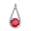 925 Sterling Silver Womens Red & White Cubic-Zirconia Tear Drop Charm Pendant