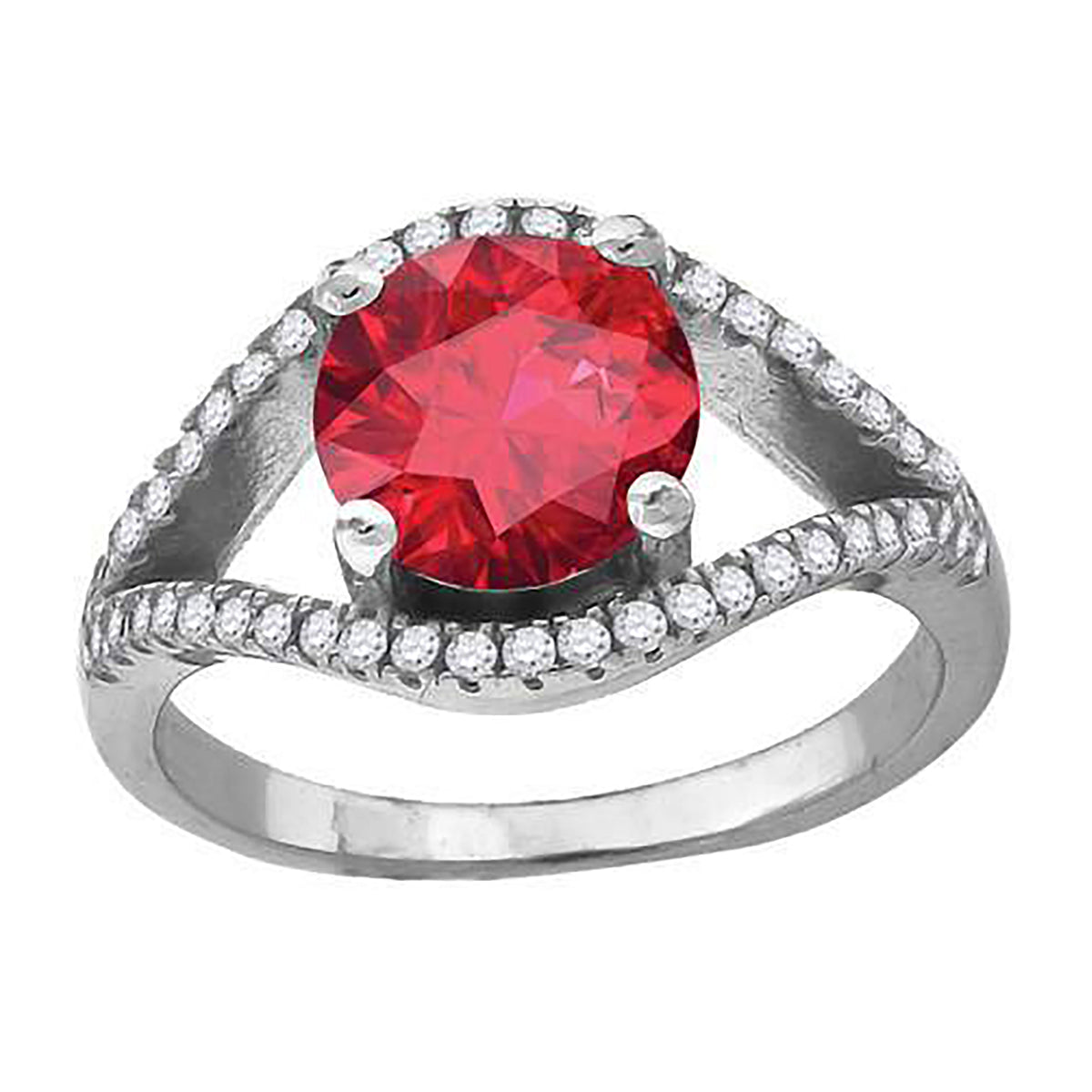 925 Sterling Silver Womens Red Round Cubic Zirconia Fancy Ring