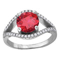 925 Sterling Silver Womens Red Round Cubic Zirconia Fancy Ring Size 9