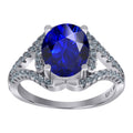 925 Sterling Silver Womens Royal Blue Oval Cubic Zirconia Fancy Ring
