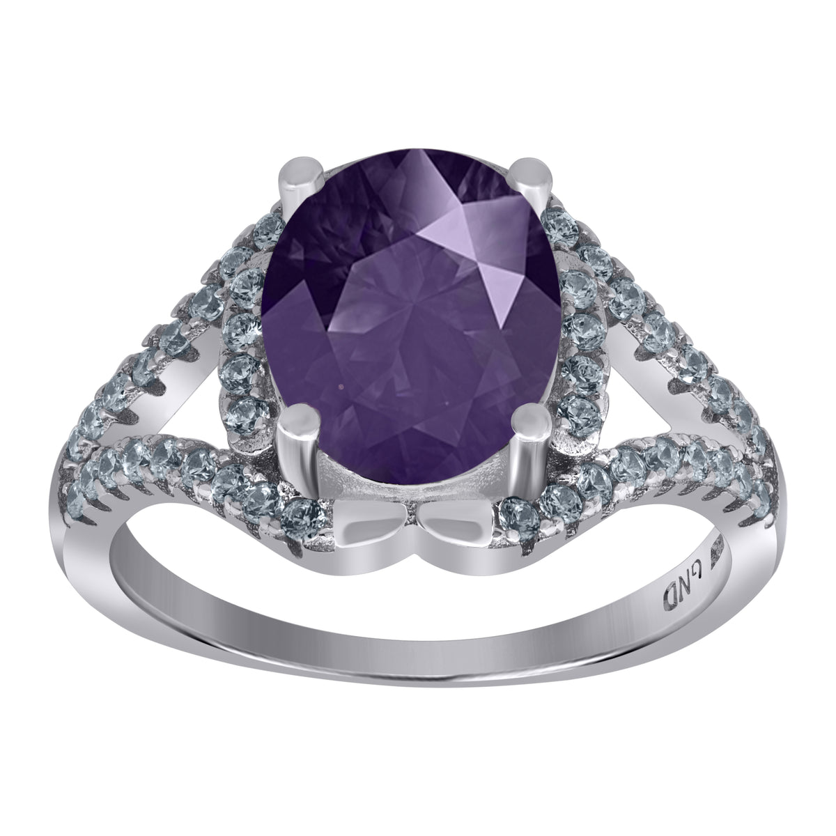 925 Sterling Silver Womens Purple Oval Cubic Zirconia Fancy Ring