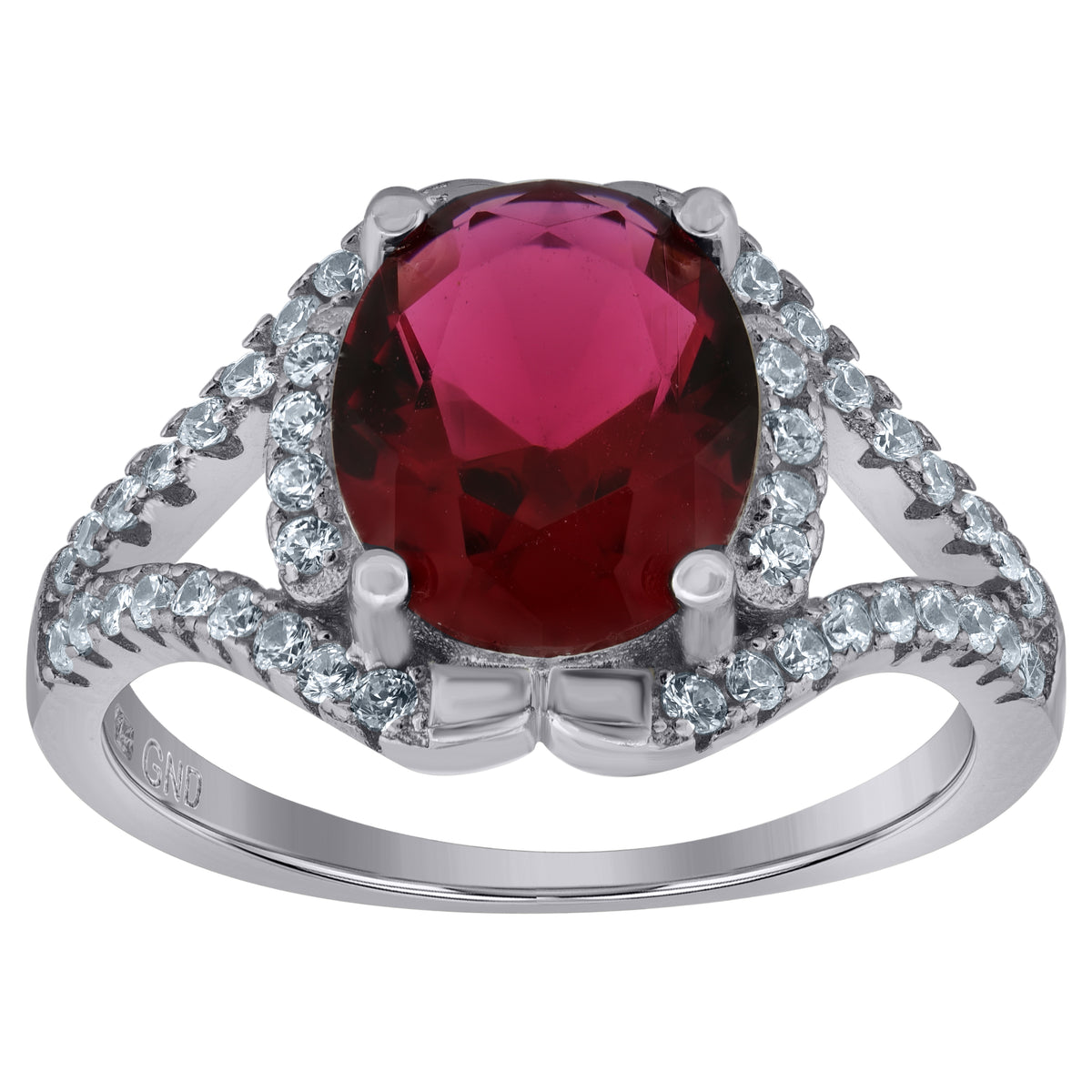 925 Sterling Silver Womens Red Oval Cubic Zirconia Fancy Ring Size 6