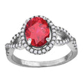 925 Sterling Silver Womens Red Oval Cubic Zirconia Fancy Ring Size 7