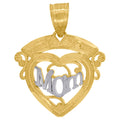 10K Gold Two-Tone Diamond-Cut Womens Heart Mom Charm Pendant