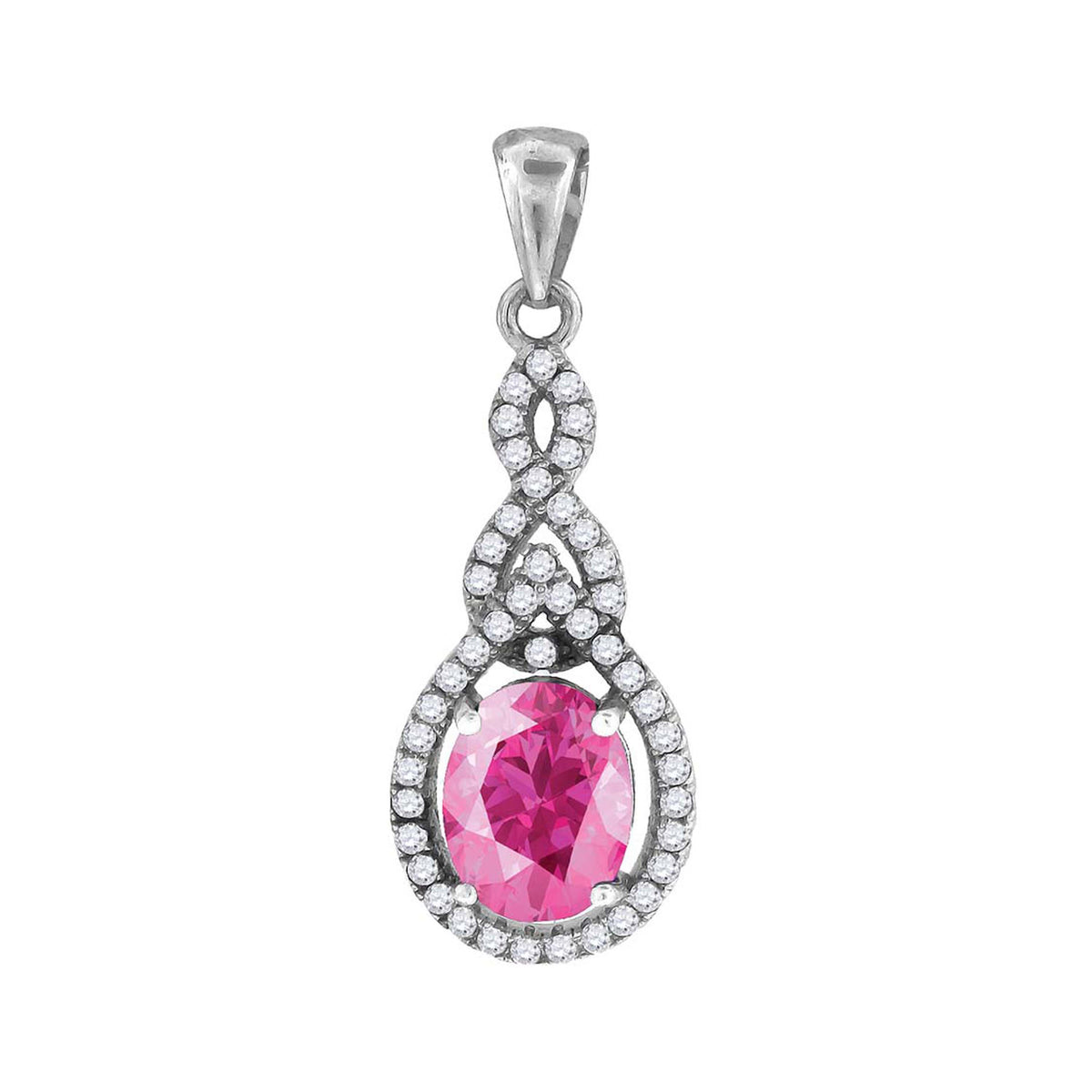 925 Sterling Silver Womens Pink & White Cubic-Zirconia Tear Drop Charm Pendant