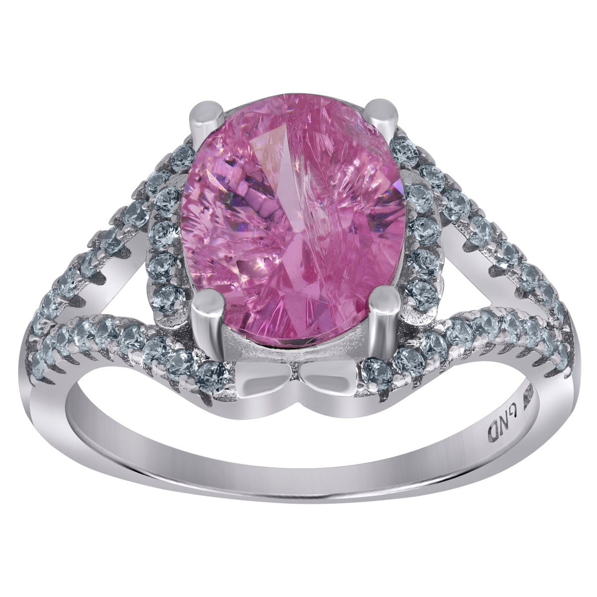 925 Sterling Silver Womens Pink Oval Cubic Zirconia Fancy Ring Size 6