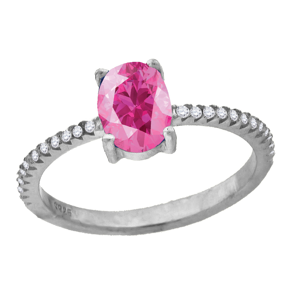 925 Sterling Silver Womens Pink Oval Cubic Zirconia Fancy Ring Size 8