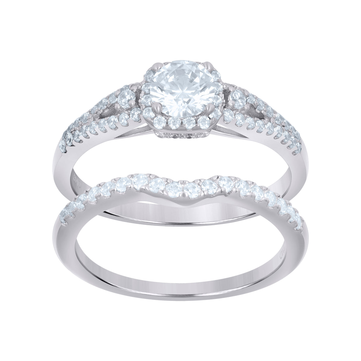 925 Sterling Silver Womens Cubic-Zirconia Fashion Duo Ring Set Size 8