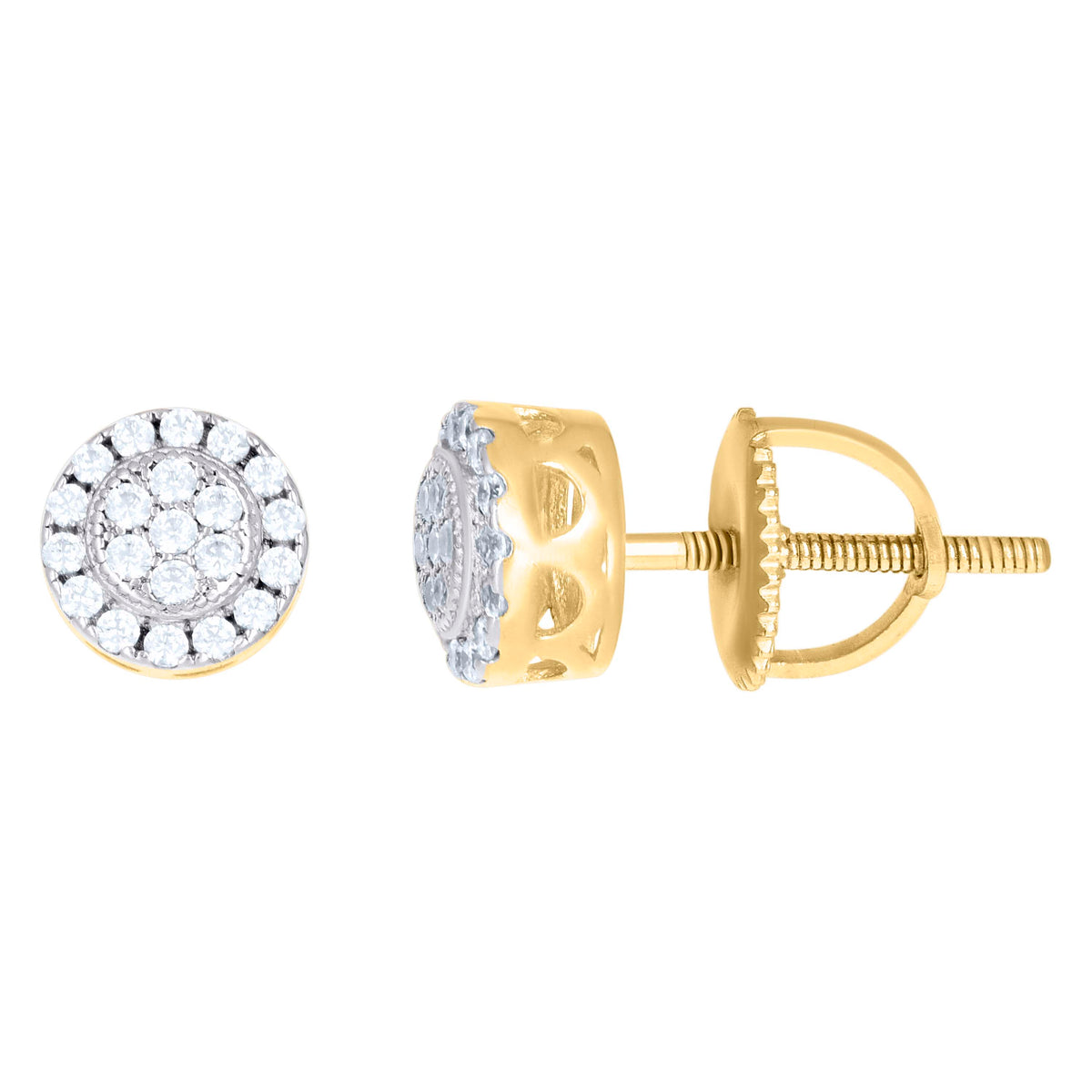 Yellow-Tone 925 Sterling Silver Unisex Cubic Zirconia Round Stud Fashion Earrings