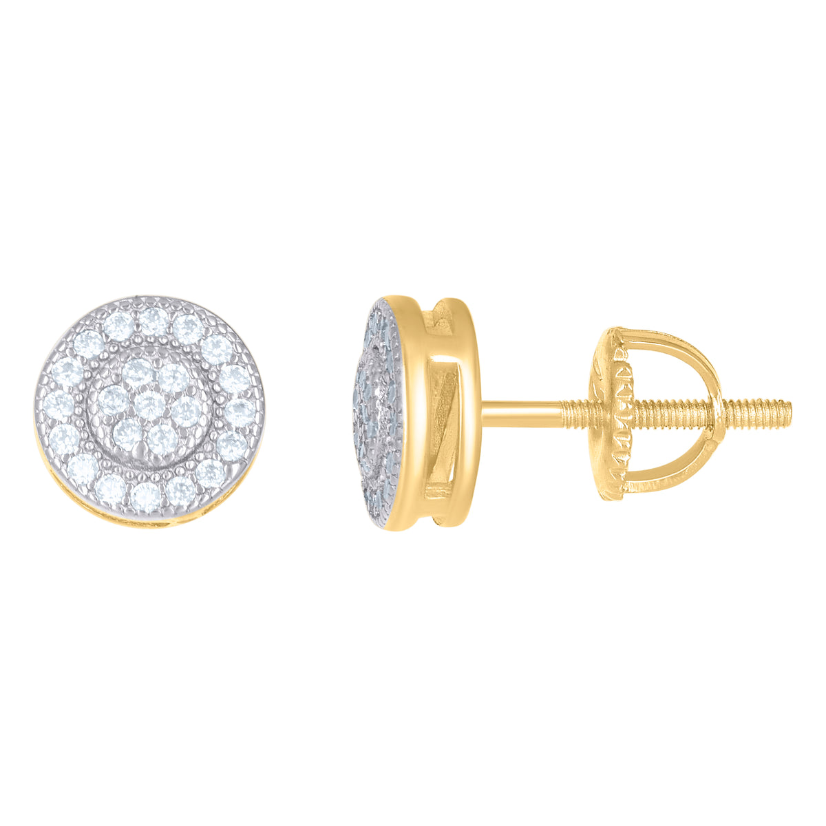 Yellow-Tone 925 Sterling Silver Unisex Cubic-Zirconia Round Stud Cluster Fashion Earrings