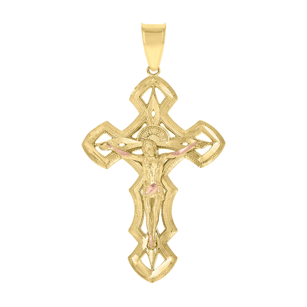 10K Two-tone Gold Mens Crucifix Cross Religious Charm Pendant
