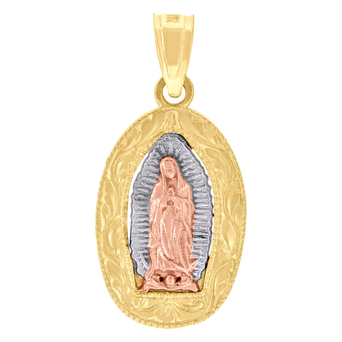 10K Gold Tri-Color Womens Guadalupe Mary Religious Charm Pendant