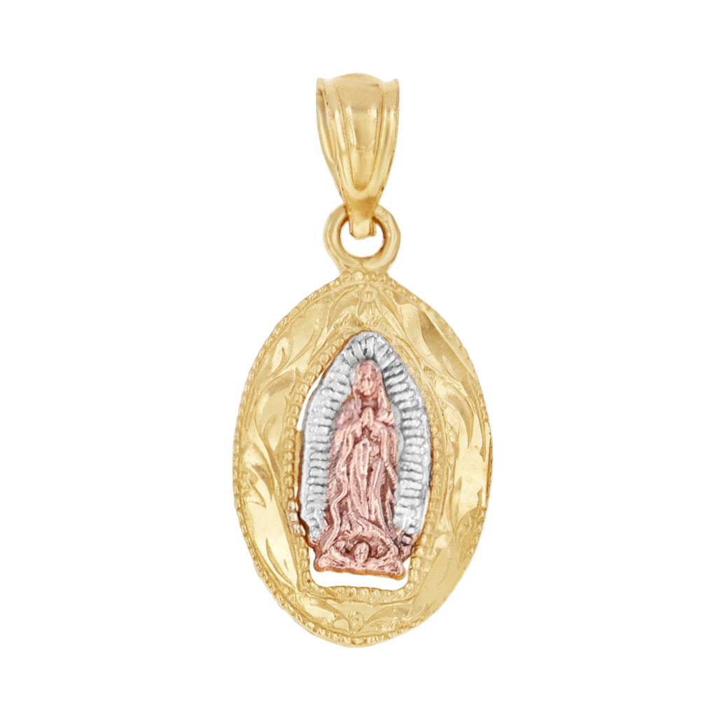 10K Gold Tri-Color Womens Guadalupe Mary Religious Charm Pendant