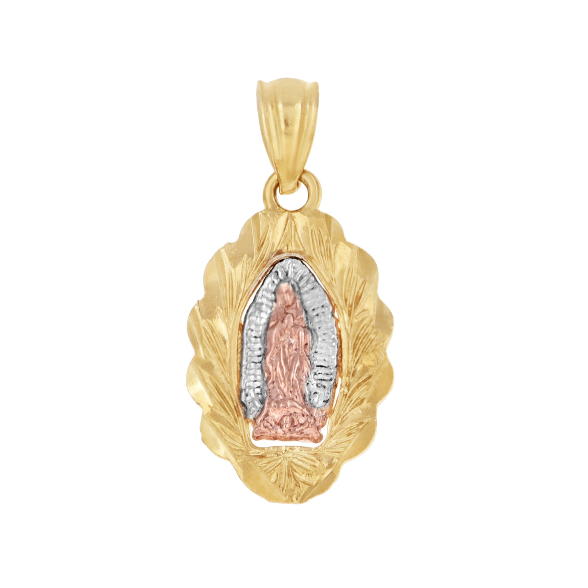 10K Tri-Color Gold Mens Women Textured Lady Of Guadalupe Religious Charm Pendant