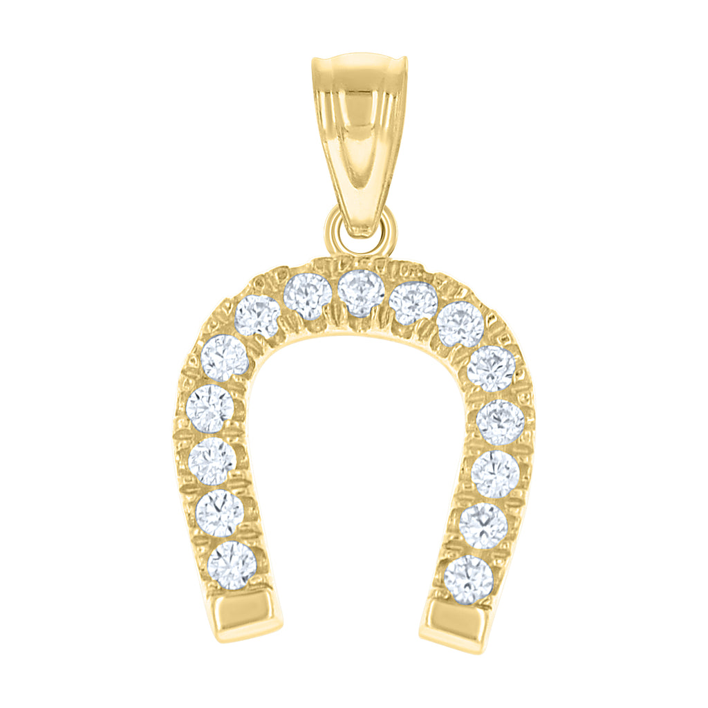 10K Two-Tone Gold Unisex Cubic Zirconia Cubic-Zirconia Horseshoe Good Luck Charm Pendant