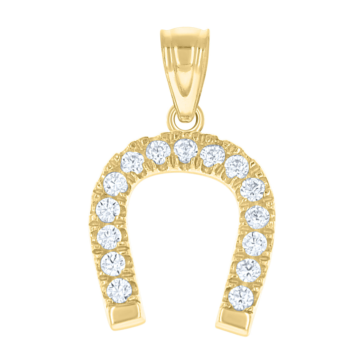 10K Two-Tone Gold Unisex Cubic Zirconia Cubic-Zirconia Horseshoe Good Luck Charm Pendant