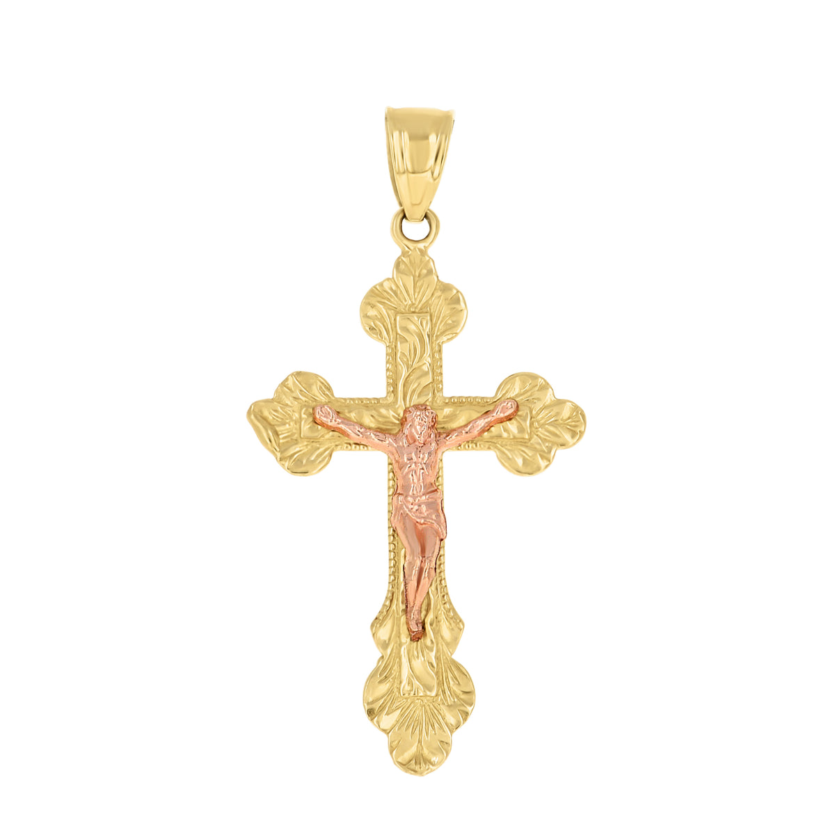 10K Two-tone Gold Mens Crucifix Cross Religious Charm Pendant