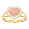10K Gold Tri-Color CZ Girls 15 Anos Heart Quinceanera Band Ring