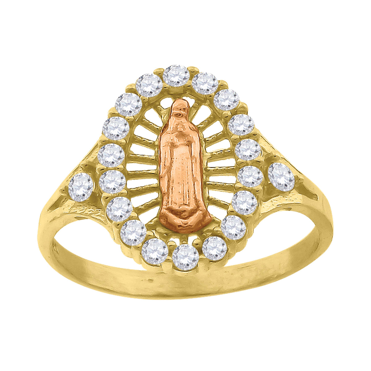 10K Two-Tone Gold Womens Round Cubic Zirconia Lady Of Guadalupe Religious Ring