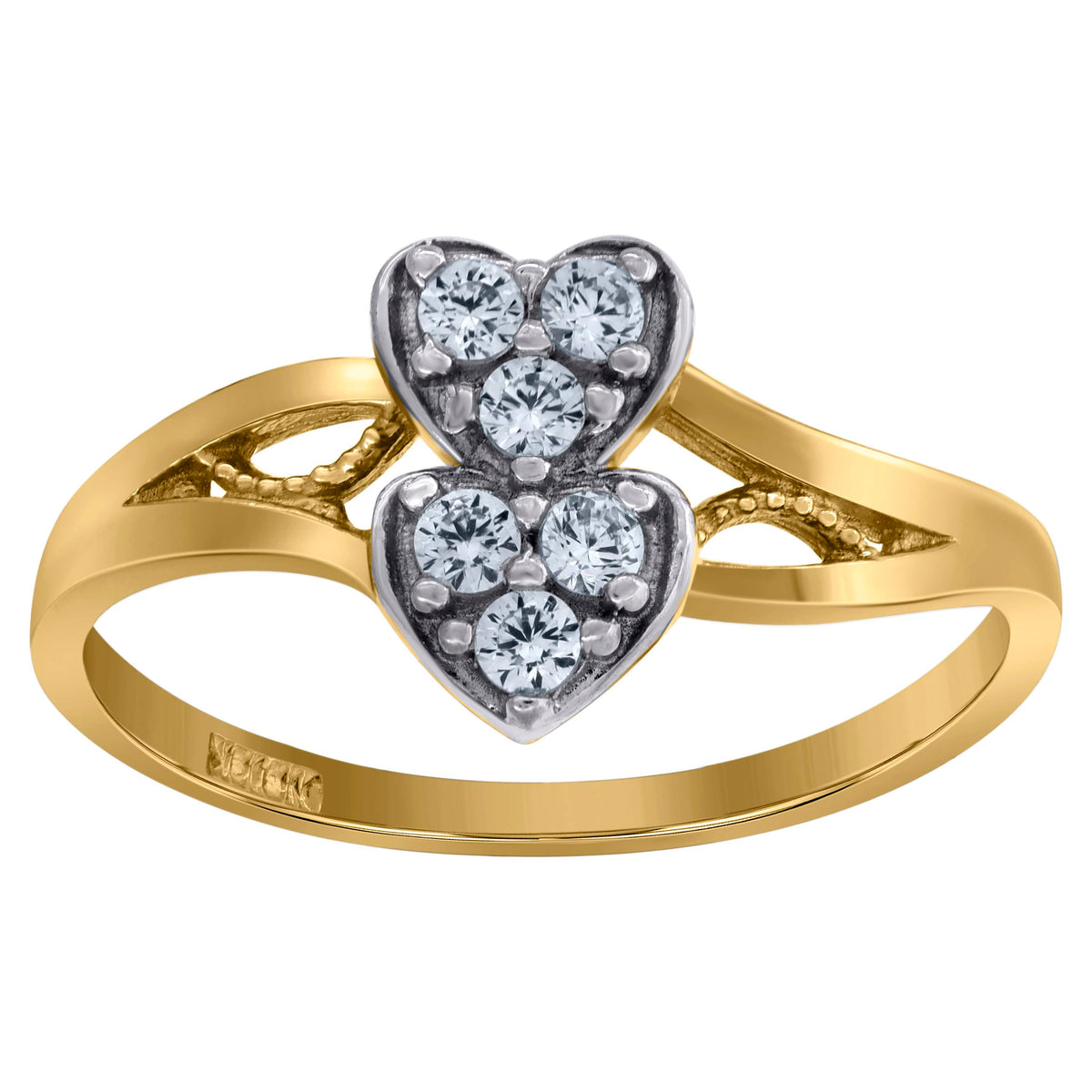 10K Gold Womens Two-Tone CZ Double Heart Band Ring