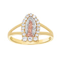 10K Tri-Color Gold Womens Round Cubic Zirconia Lady Of Guadalupe Religious Ring