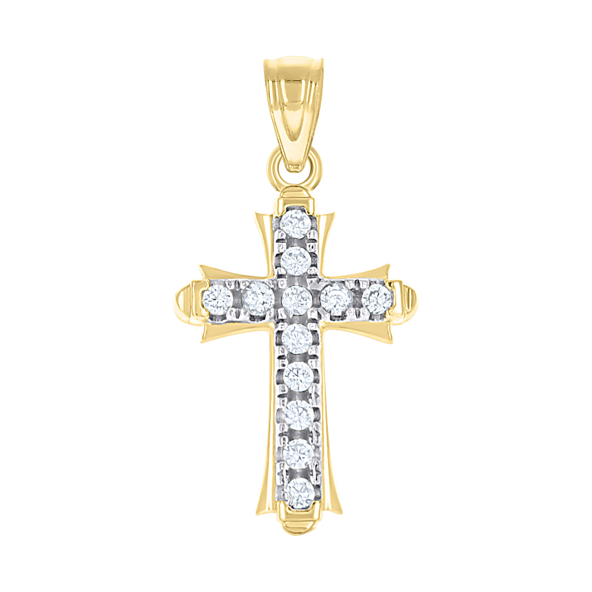 10K Gold Two-Tone Cubic-Zirconia Womens Cross Religious Charm Pendant