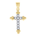 10K Two-Tone Gold Mens Women Cubic Zirconia Cubic-Zirconia Budded Cross Religious Charm Pendant