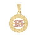 10K Gold Tri-Color Diamond-Cut Womens 15 Anos Quinceanera Charm Pendant