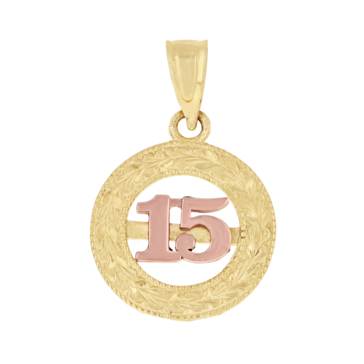 10K Gold Tri-Color Diamond-Cut Womens 15 Anos Quinceanera Charm Pendant