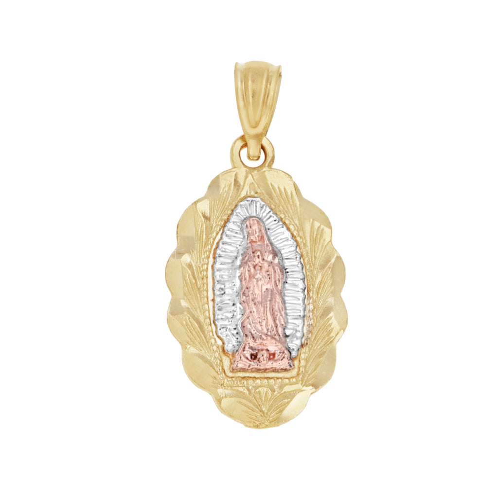 10K Tri-Color Gold Mens Women Textured Lady Of Guadalupe Religious Charm Pendant