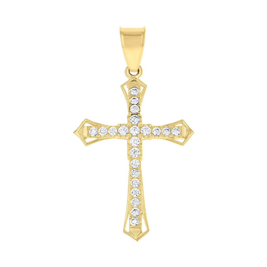 10K Two-Tone Gold Mens Women Cubic Zirconia Cubic-Zirconia Cross Religious Charm Pendant