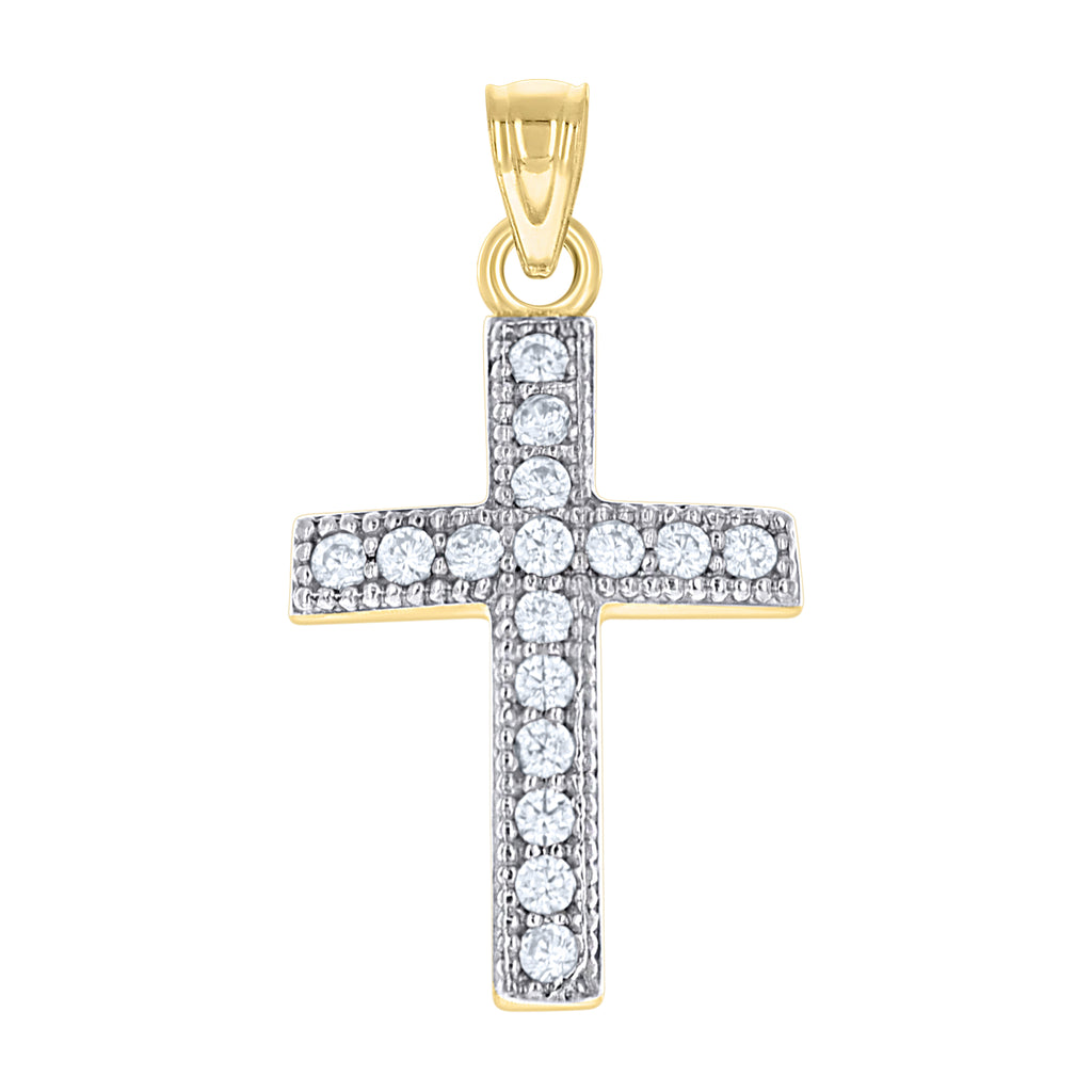 10K Two-Tone Gold Mens Women Cubic Zirconia Cubic-Zirconia Cross Religious Charm Pendant