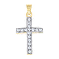 10K Two-Tone Gold Mens Women Cubic Zirconia Cubic-Zirconia Cross Religious Charm Pendant