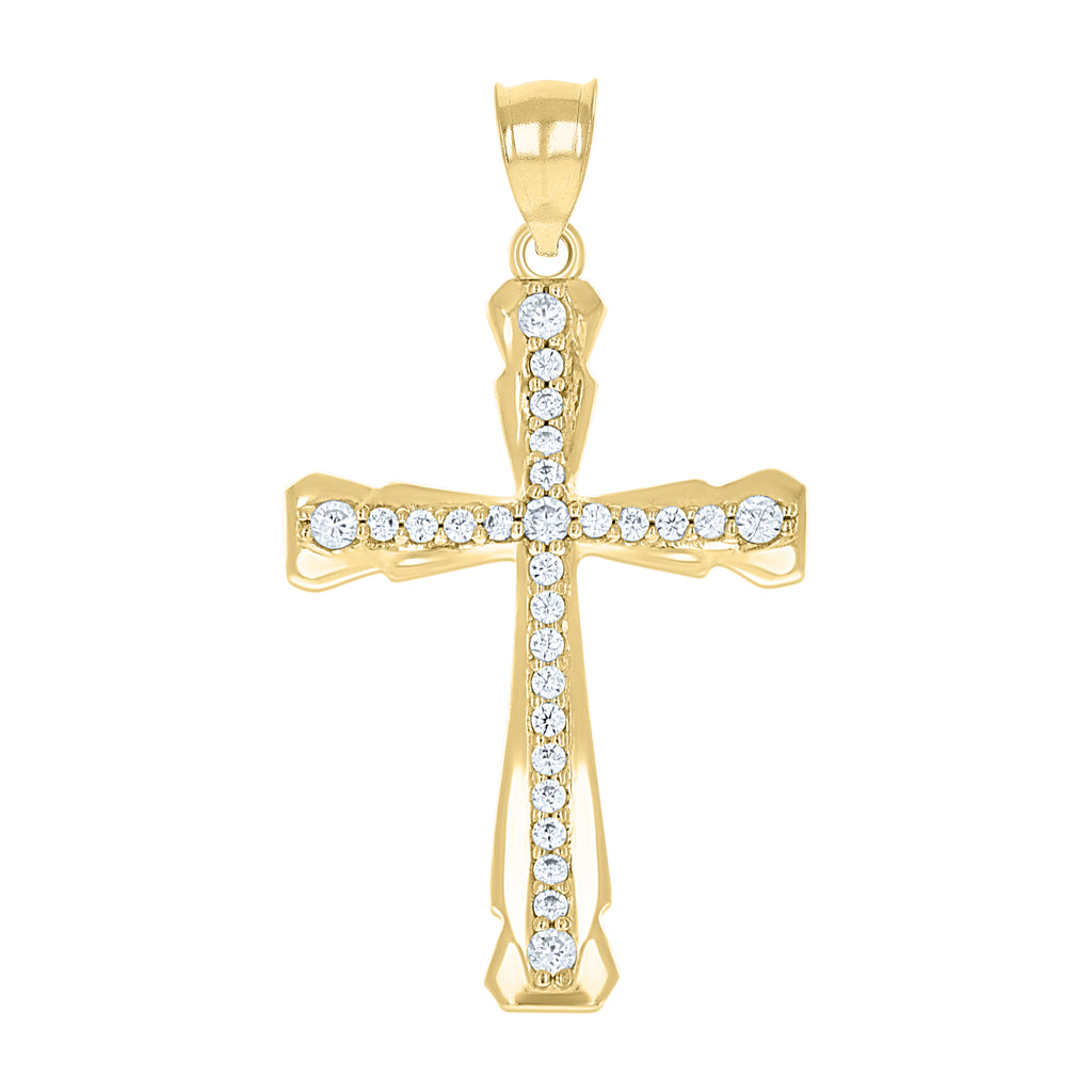 10K Gold Two-Tone Cubic-Zirconia Mens Cross Religious Charm Pendant