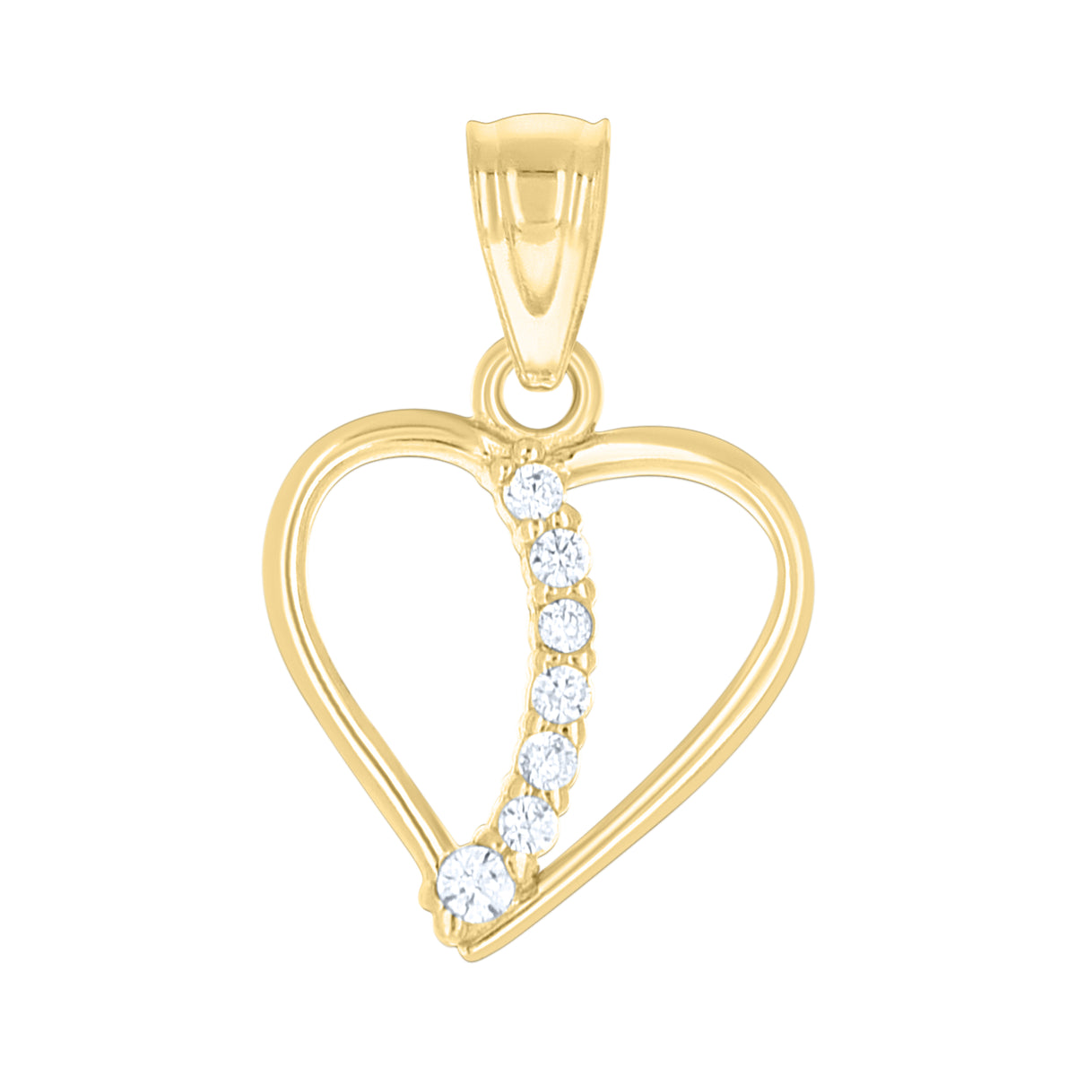 10K Gold Two-Tone Cubic-Zirconia Womens Heart Charm Pendant