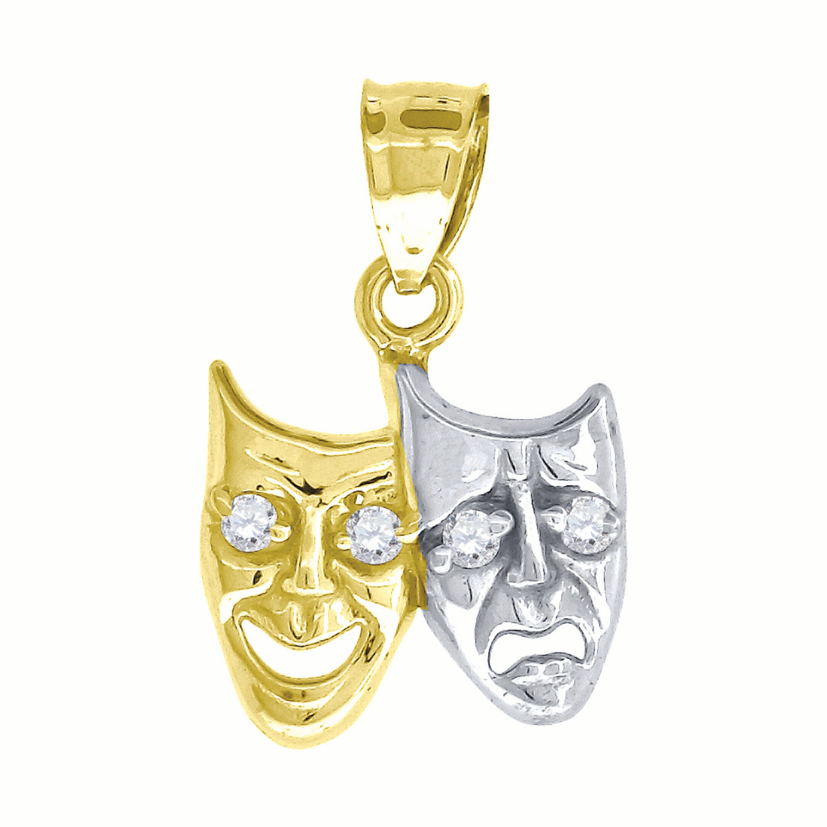 10K Two-Tone Gold Unisex Cubic Zirconia Cubic-Zirconia Comedy Tragedy Charm Pendant