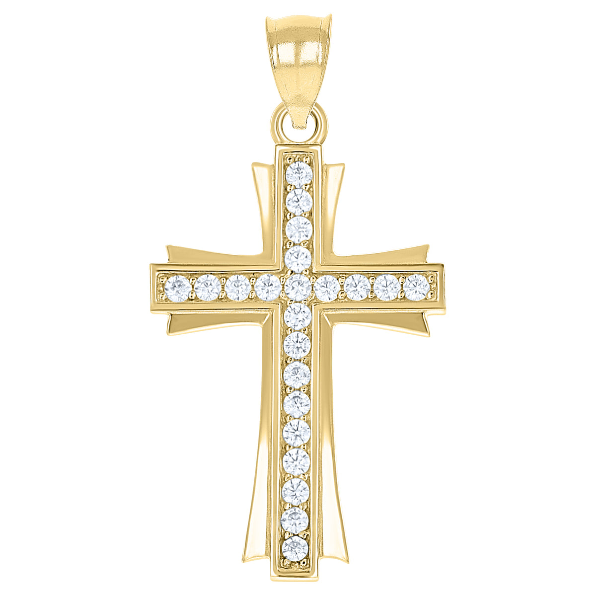 10K Gold Two-Tone Cubic-Zirconia Unisex Cross Religious Charm Pendant