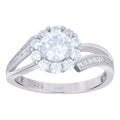 925 Sterling Silver Womens Cubic Zirconia Fashion Flower Engagement Ring Size 9