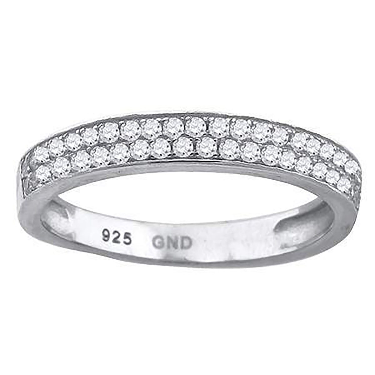 925 Sterling Silver Mens Cubic Zirconia 2 Row Wedding Band Ring Size 8