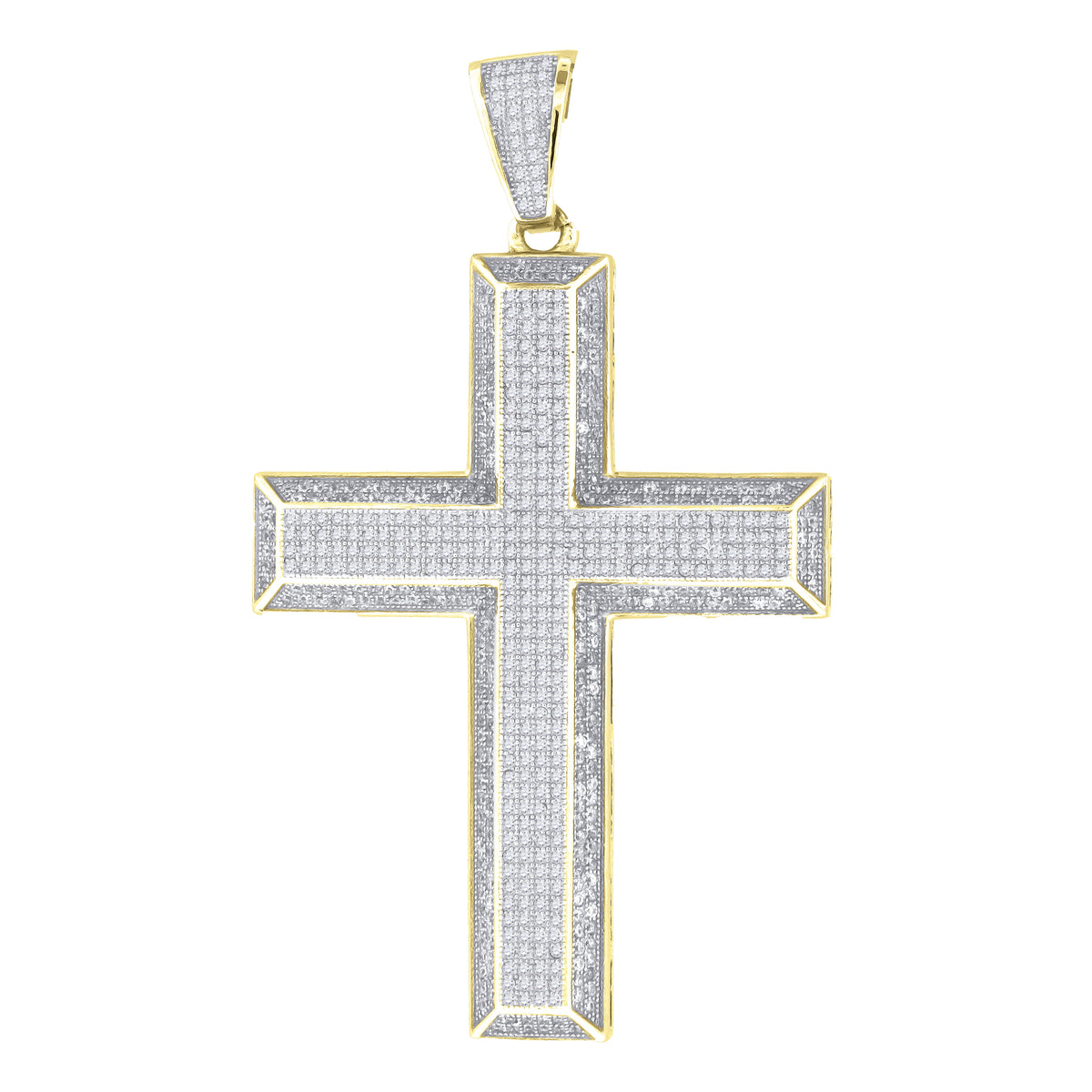 925 Sterling Silver Yellow-Tone Unisex Cz Cross Religious Charm Pendant