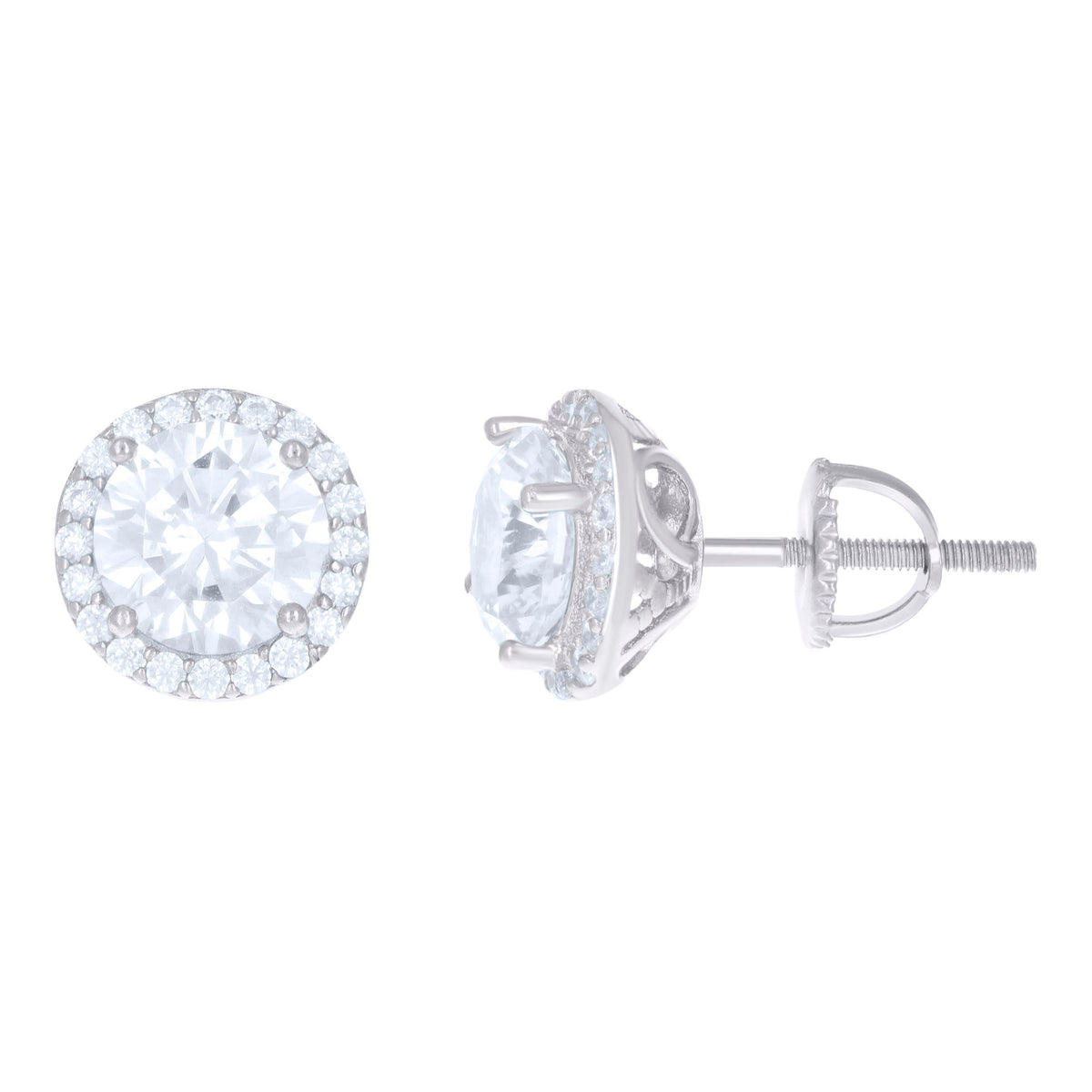 925 Sterling Silver Womens Cubic Zirconia Halo Round Stud Earrings