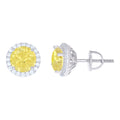 925 Sterling Silver Womens Yellow Cubic Zirconia Halo Round Stud Earrings