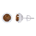 925 Sterling Silver Womens Brown Cubic Zirconia Halo Round Stud Earrings