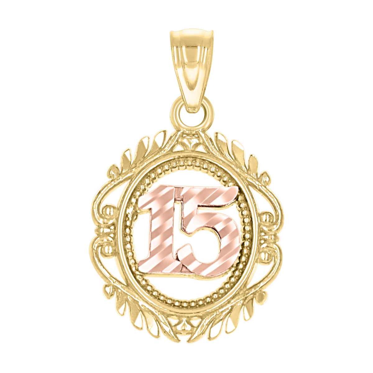 10K Two-Tone Gold Womens Sweet 15 Anos Quinceanera Charm Pendant