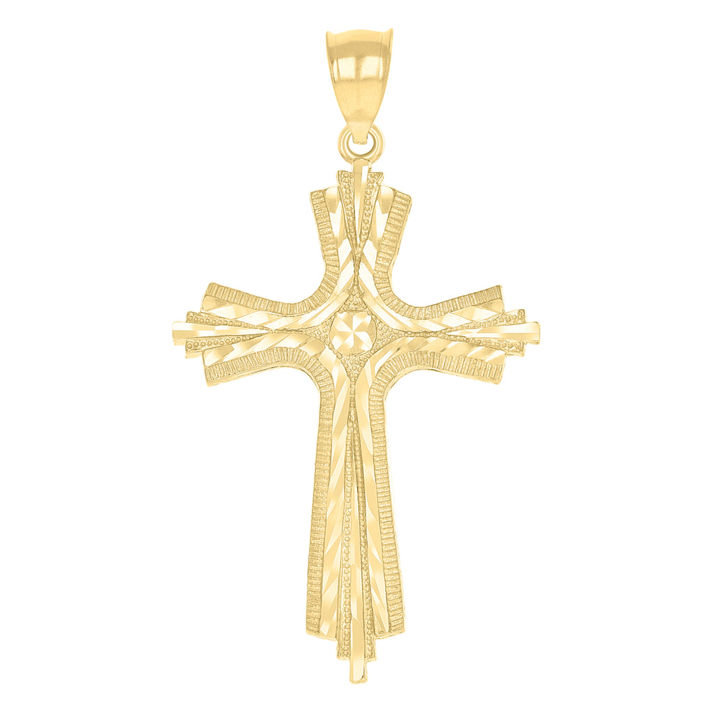 10K Yellow Gold Unisex Diamond-Cut Cross Religious Charm Pendant